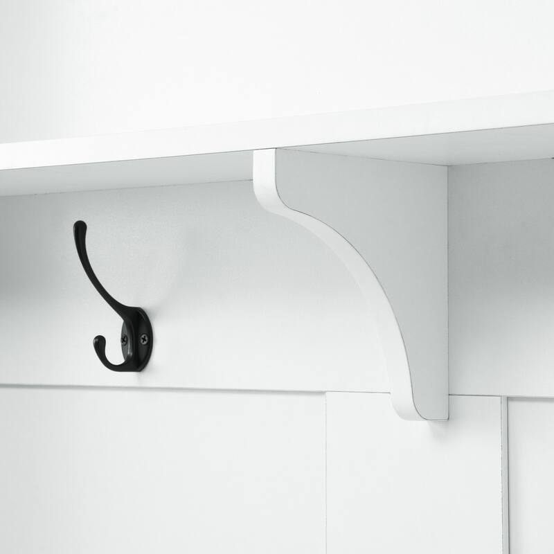 Modern Style Hall Tree with Storage Cabinet and 2 Large Drawers and 5 Coat Hooks