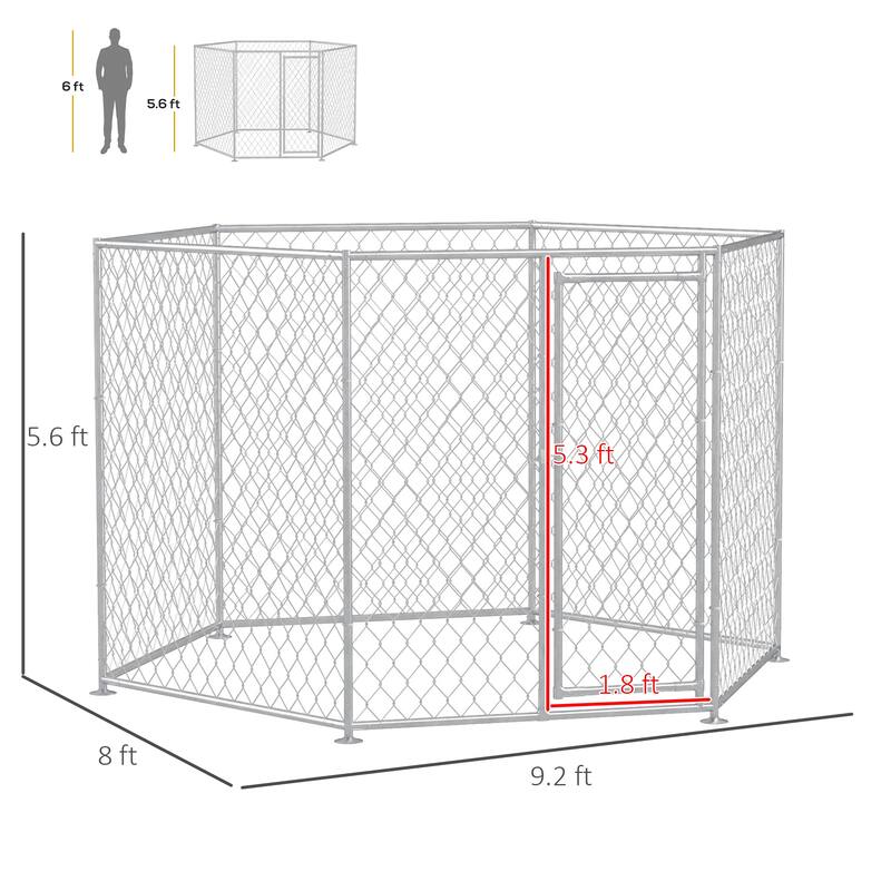 PawHut Dog Kennel Outdoor Dog Run with Lockable Door, for Medium and Large-Sized Dogs, Silver
