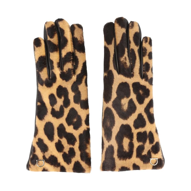 Ferragamo Leopard Print Pony Hair Leather Gloves