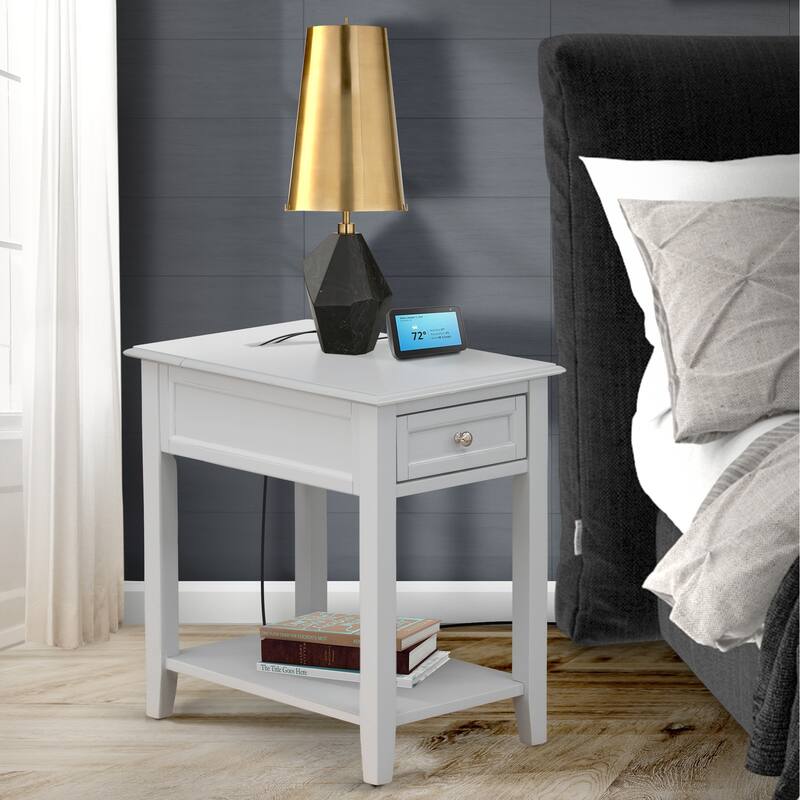 East West Furniture Denison Night Stand - Rectangle Modern End Table with a Drawer for Bedroom, 24x19 Inch, (Finish Options)