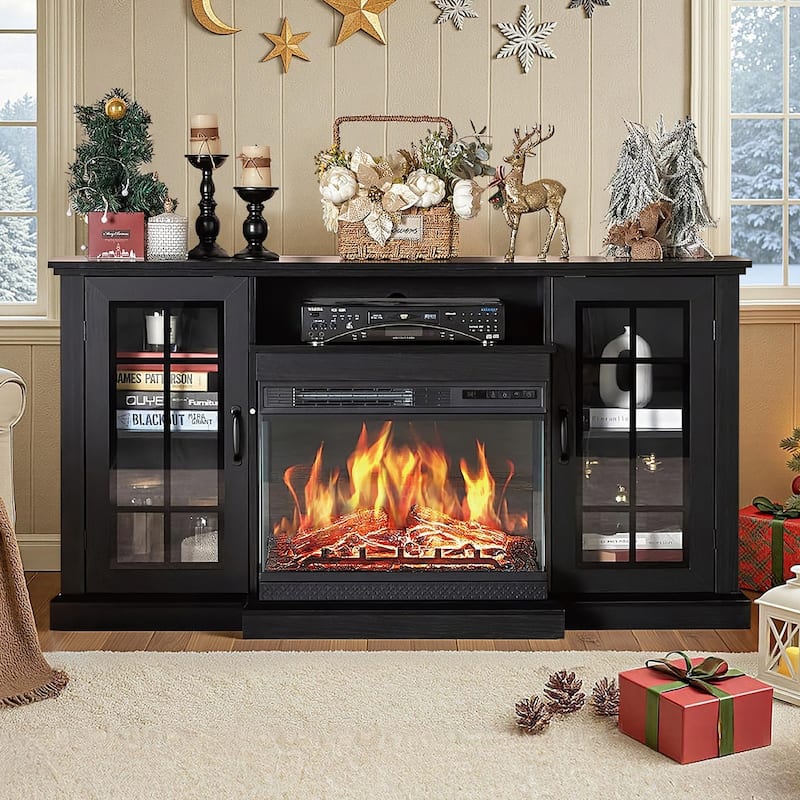 EROMMY TV Stand for 65 Inch TV, Entertainment Center with LED Lights, Storage & Power Outlets, Media Console for Living Room - Black