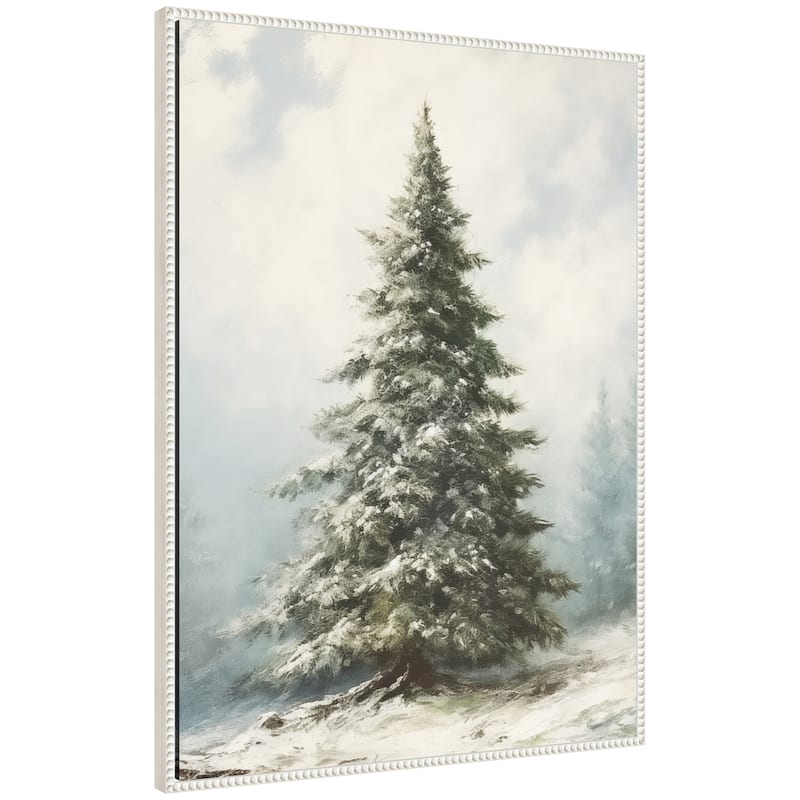 Kate and Laurel Sylvie Beaded Snow Covered Evergreen Fir Tree Framed Canvas by The Creative Bunch Studio - 28x38