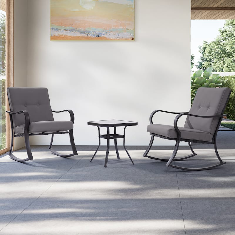 LIVOOSUN 3 Pieces Outdoor Bistro Sets With Table, Soft Cushions - Gray