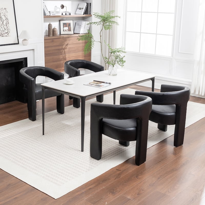 SEYNAR Modern Glam PU Leather Upholstered Dining Chair, Open-Back Accent Chair Set of 4 - Black