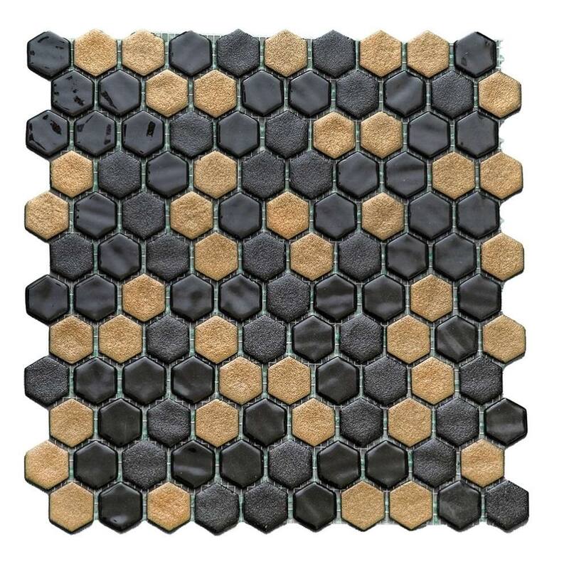 The Tile Life Eterna Hex 1x1 Glass Mosaic Floor & Backsplash Wall Tile - 1 Sheet (0.95 Sq. ft.) - Black & Gold