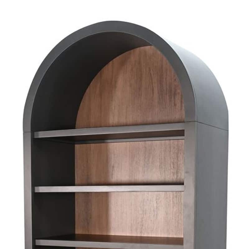 Xeny Arched Display Cabinet, 3 Shelves w 2 Doors, Black Mahogany Wood