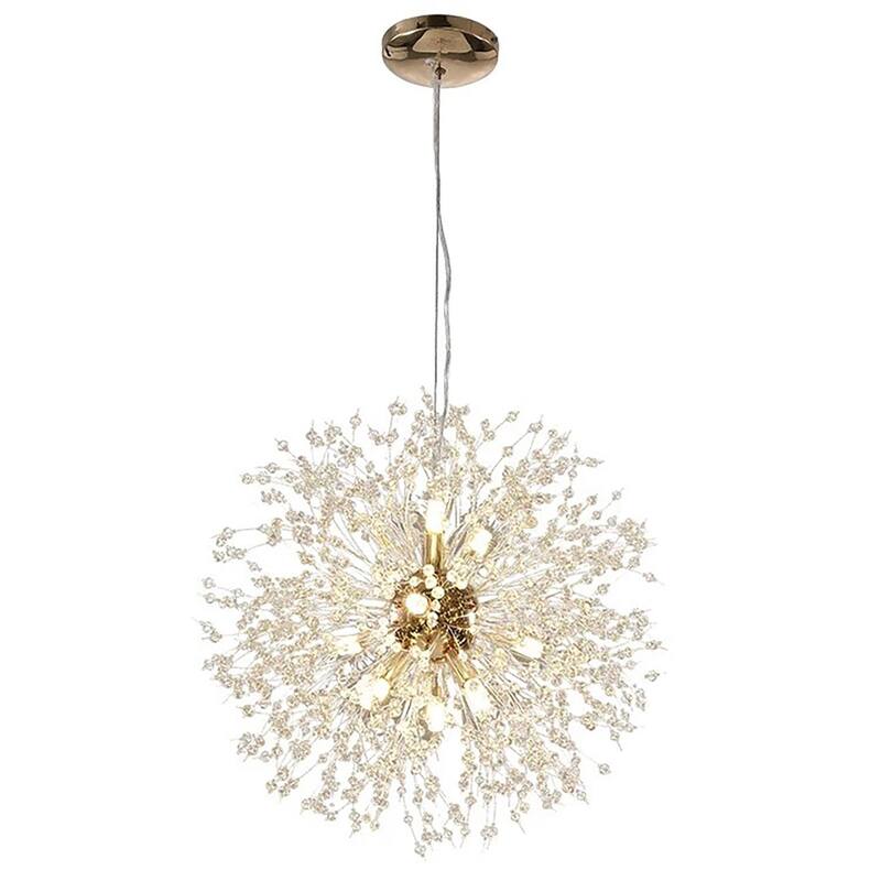 8-Light Dandelion Crystal Chandelier Firework Pendant Ceiling Light - 15.7" Dia - Gold