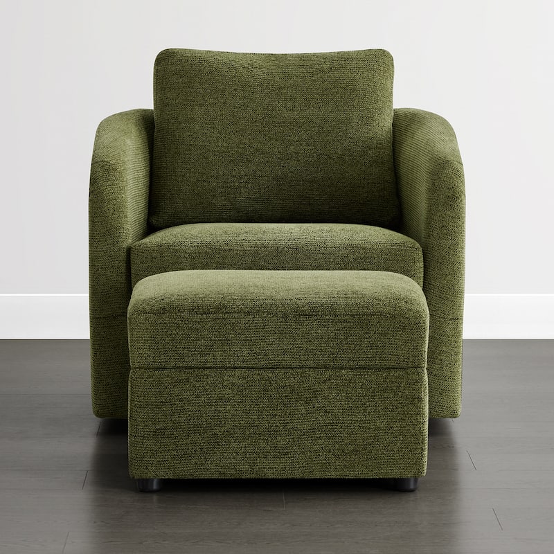 Spruce & Spring Modern Upholstered Swivel Barrel Accent Chair with Ottoman & Removable Slipcover