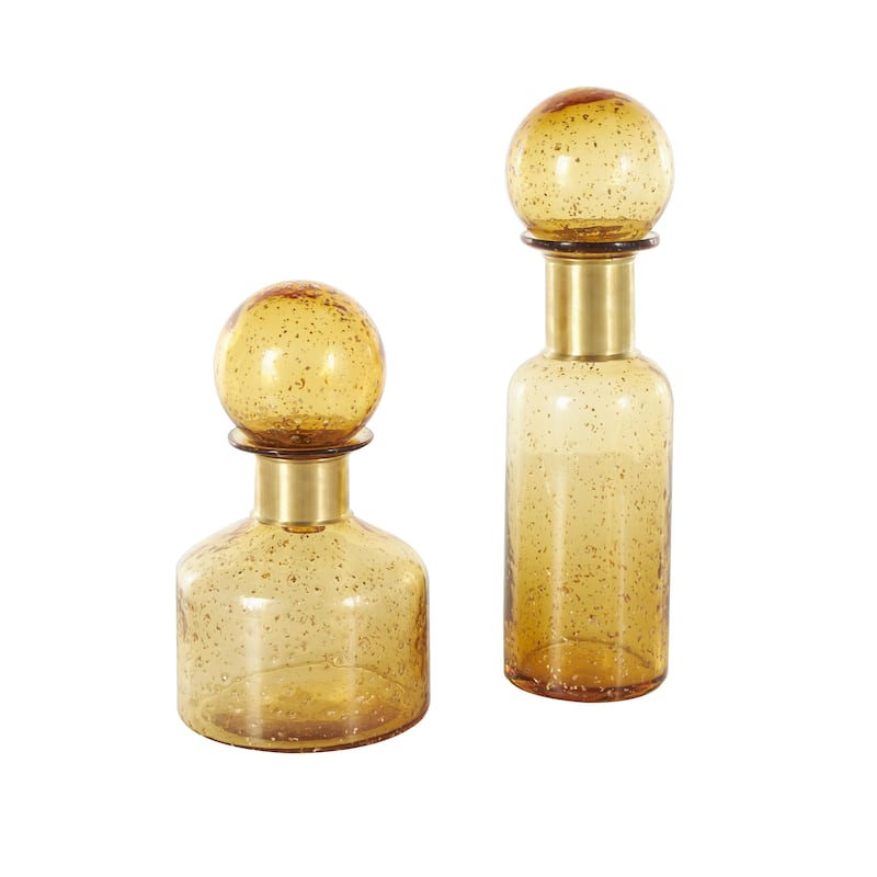 Glass Speckled Ombre Living Room Decorative Jars with Round Orb Tops - Set of 2 Yellow - Roche River Decor