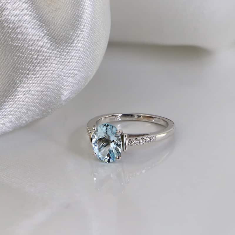 Auriya 1 1/5ct Fancy Oval Aquamarine and Diamond Engagement Ring 1/6ctw 14k Gold
