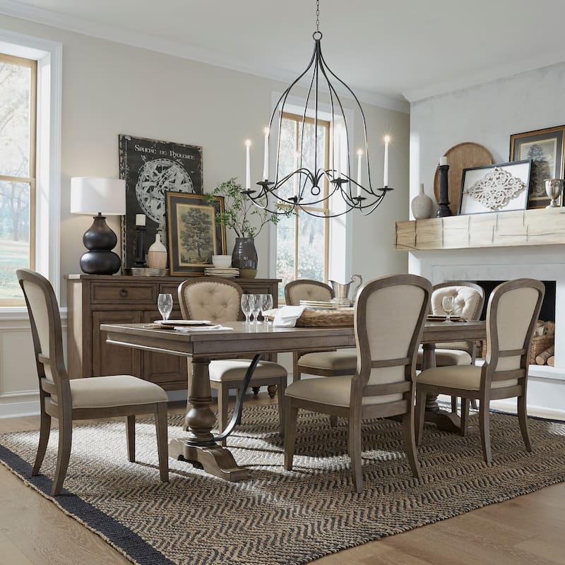 Americana Farmhouse Dusty Taupe Optional 7 Piece Trestle Table Set - Dusty Taupe