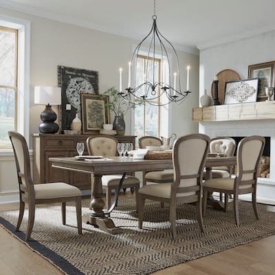 Americana Farmhouse Dusty Taupe Optional 7 Piece Trestle Table Set