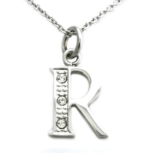Stainless Steel Alphabet Initial Pendant w/ CZ Stones - Letter R - 18 inches