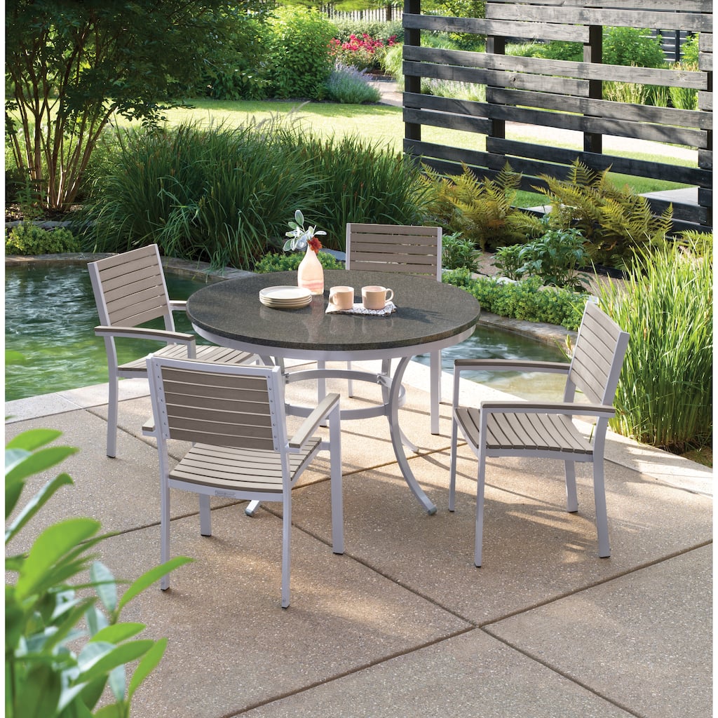 Oxford Garden Travira 48-inch Round Lite-Core Granite Charcoal Dining Table with Powder Coated Aluminum Frame
