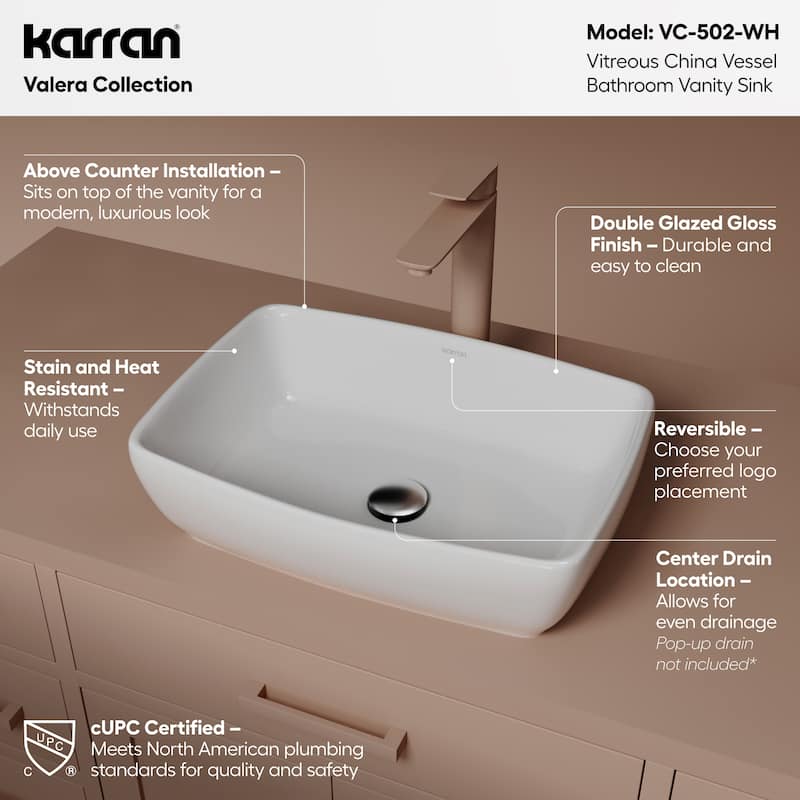 Karran Valera 19" Vitreous China Vessel Bathroom Sink in White