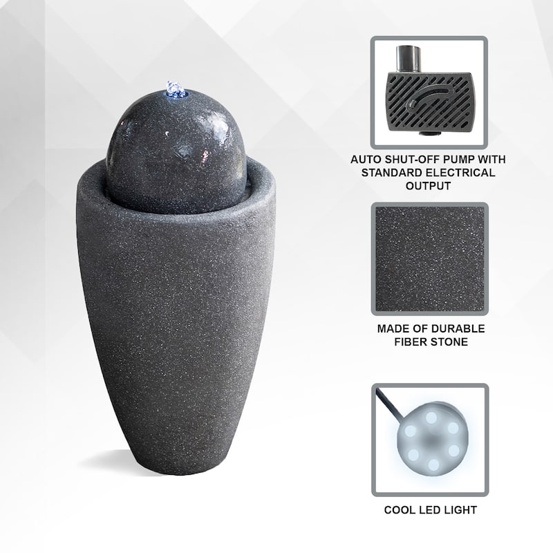 XBrand 25.98"H Modern Round Stone Textured Sphere Water Fountain w/LED Lights, For Indoor/Outdoor, Ball Water Fountain