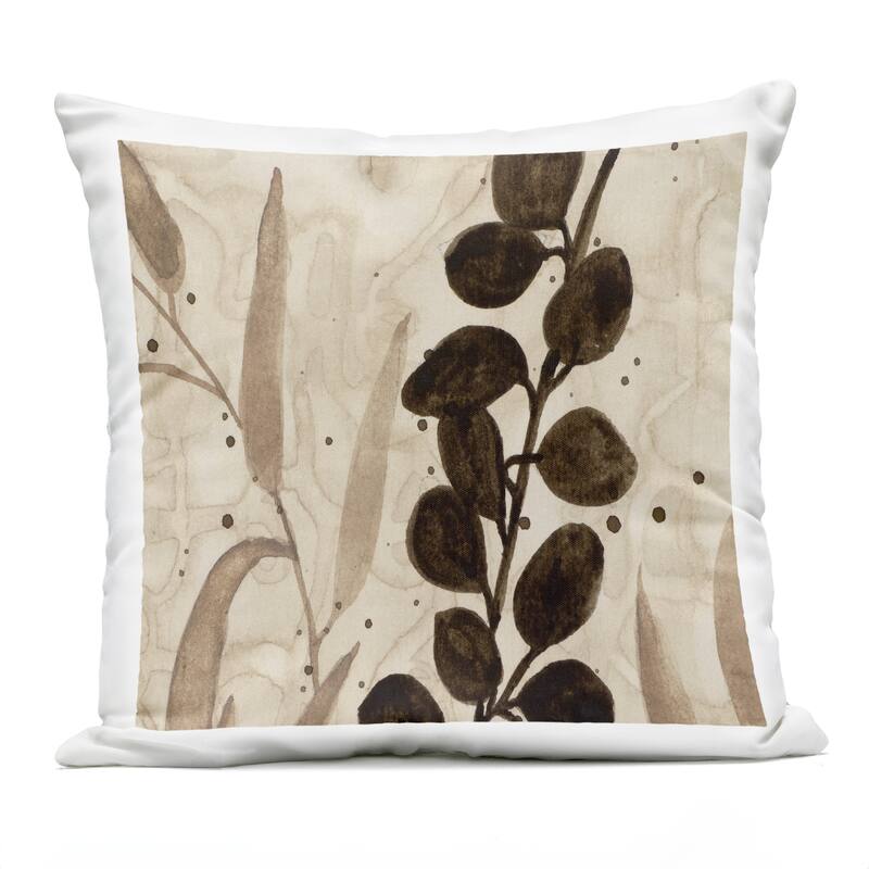 Stupell Asymmetrical Natural Leaves Printed Outdoor Throw Pillow Design by Krinlox - Accent - Polyester - Beige - Single