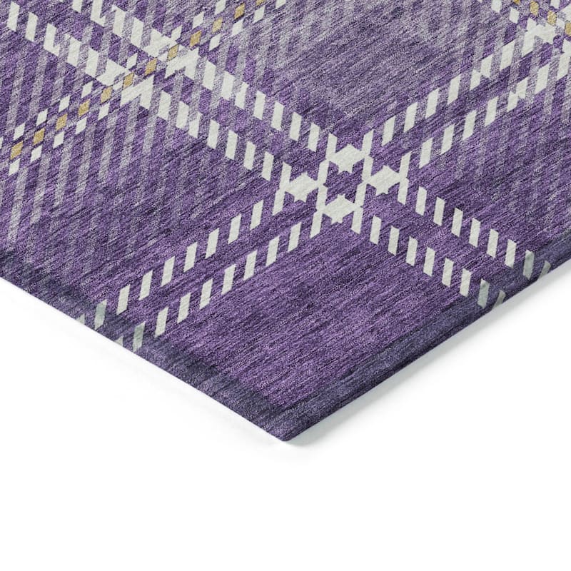 Machine Washable Indoor/ Outdoor Chantille Plaid Cozy Rug