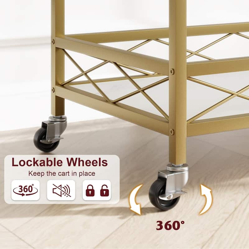 Gold Bar Cart, 2 Tier Bar Cart with Wheels for Home