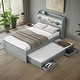 preview thumbnail 10 of 17, Twin XL Size Platform Bed with Storage LED Headboard, Charging Station, Twin Size Trundle and 2 Drawers Gray