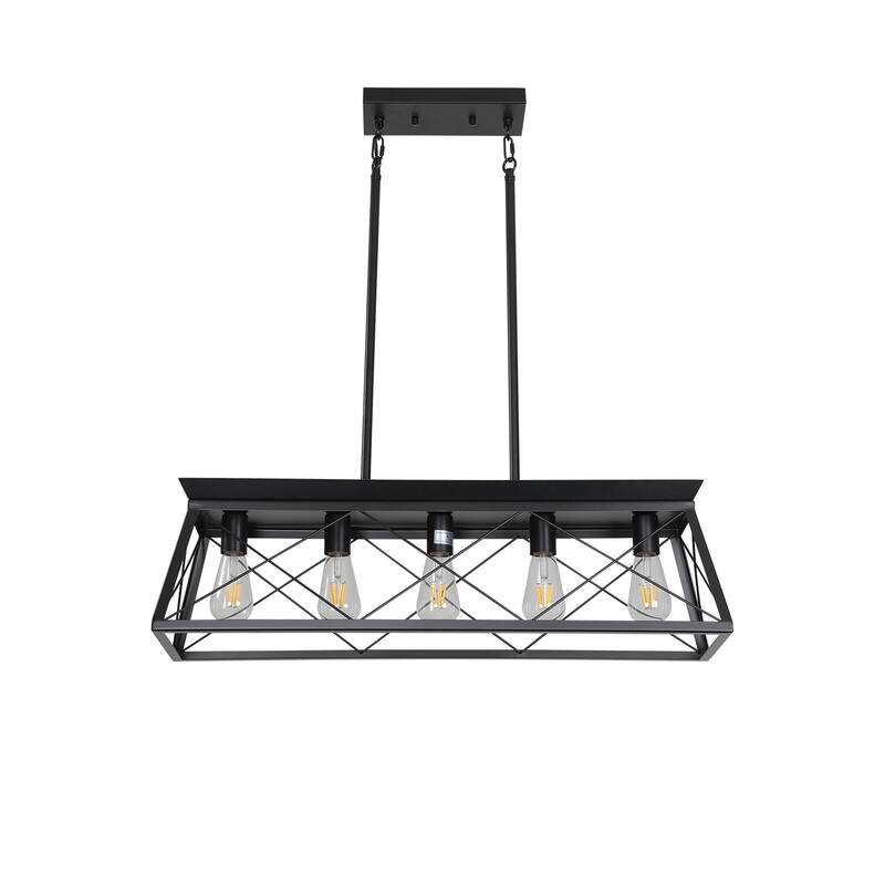 Farmhouse Vintage Crystal Chandelier, Rustic 5-Light Pendant Light, Industrial Hanging Light Fixture for Dining Room Kitchen