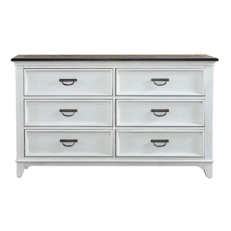 Allyson Park Wirebrushed White Charcoal 6 Drawer Dresser