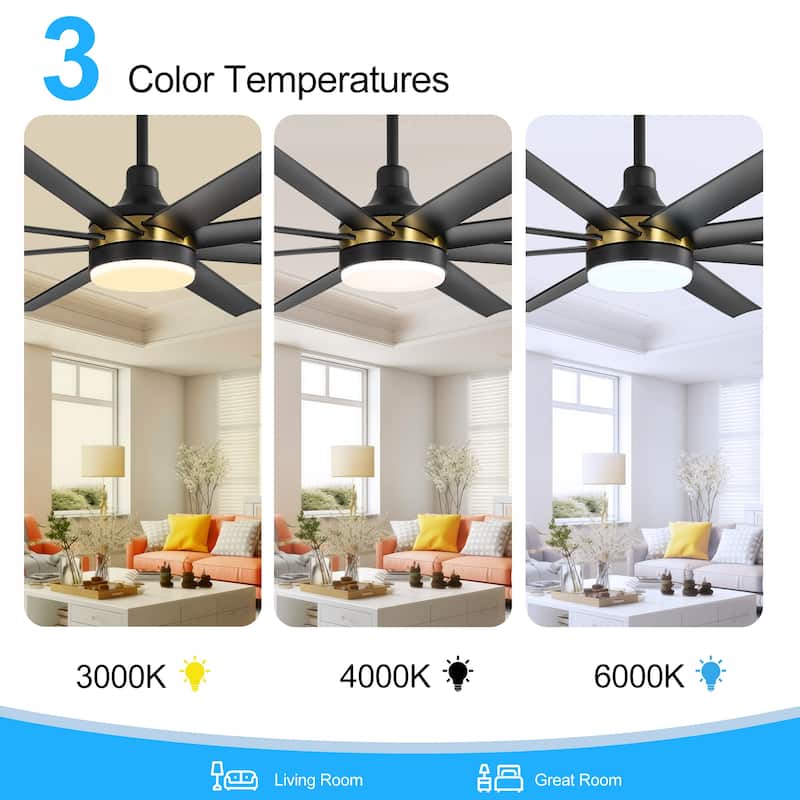 65 Inch Black Large Ceiling Fan with Light Remote(8-Blade)