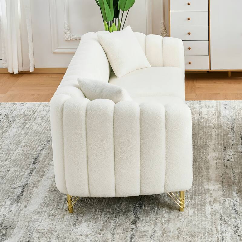 Oversized 3-Seater Lounge Sofa with Plush Foam, Recliner Sofa with Curved Armrests, Stripe Loveseat Couch Sofa