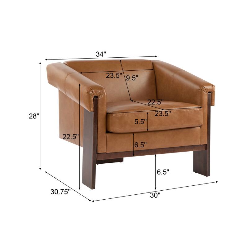 Faux Leather Armchair Modern Reading Chair with Square Armrests