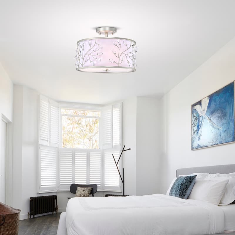 Lala Crystal Semi Flush Mount Ceiling Light Satin Silver Finish 3-Light - N/A
