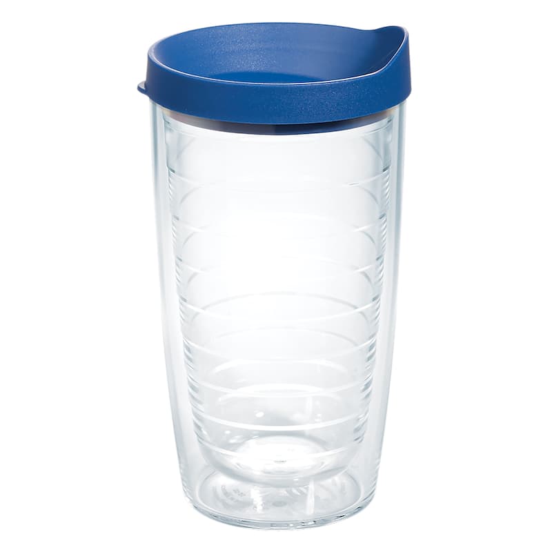 Tervis Clear & Colorful Lidded Made in USA Double Walled Insulated Travel Tumbler, Blue Lid - 16oz