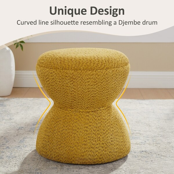 VANOMi Djembe Boucle Upholstered Ottoman, Pouf, Vanity Stool for