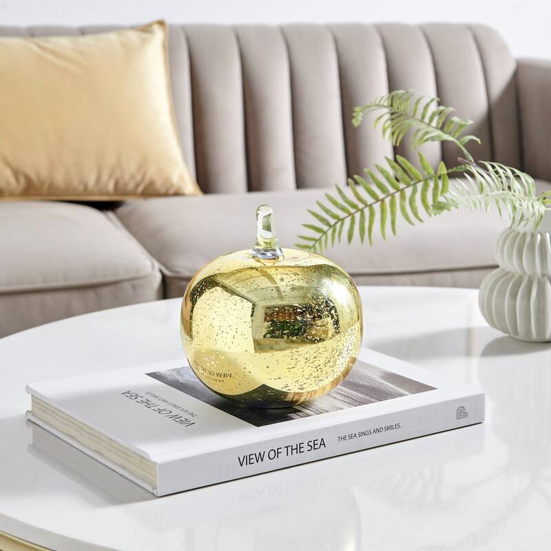 Textured Glass Apple Sculpture Figure - 6" - Gold and Clear