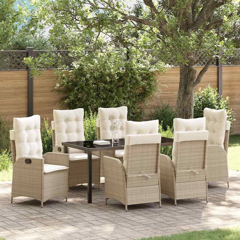 vidaXL Garden Dining Set with Cushion Poly Rattan - Beige-21.46"x24.02x43.31"