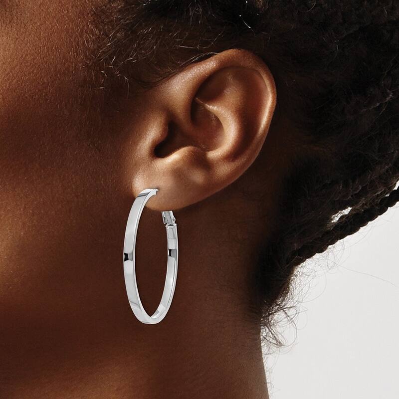 Curata 14k White Gold Polished Square Tube Round Hoop Earrings - 40.5x41mm