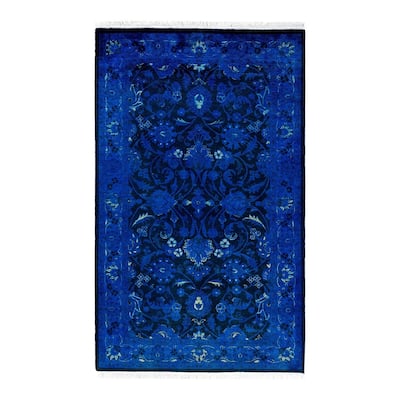 Fine Vibrance One-of-a-Kind Hand-Knotted Area Rug - Blue, 3' 2" x 5' 1" - 3' 2" x 5' 1"