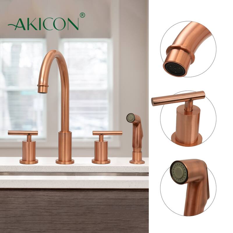 Two-Handles Copper Widespread Kitchen Faucet with Side Sprayer