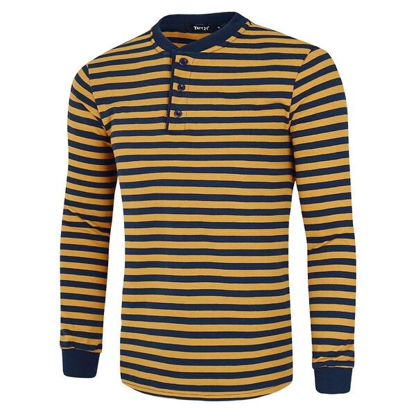 Shop Men Henley Shirt Cotton Pullover Long Sleeve Casual Striped T