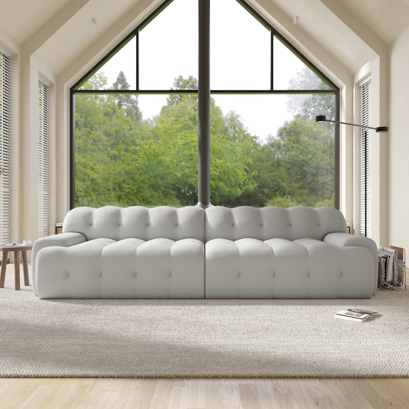 102.4" Cloud Sofa Couch，3-seater Upholstered 3D Textile Material Sectional Sofa For Living Room, Apartment - Light Grey