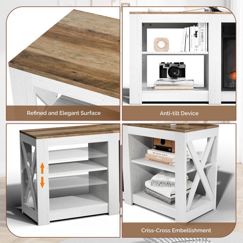 Farmhouse 70'' TV Stand For Tvs Up To 70'' With 23'' Electric Fireplace and Adjustable Shelves