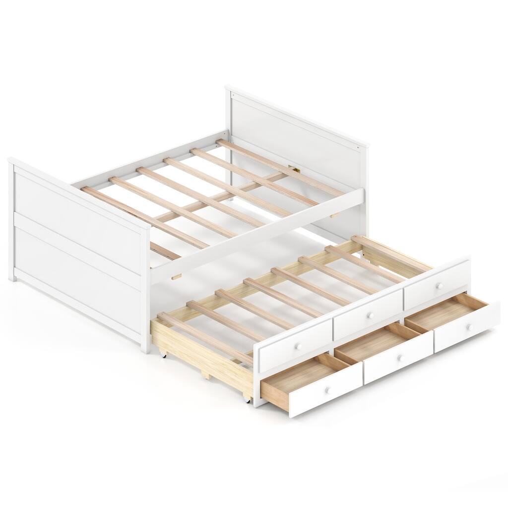 Gymax Full Size Bed Frame w/ Twin Trundle & 3 Storage Drawers
