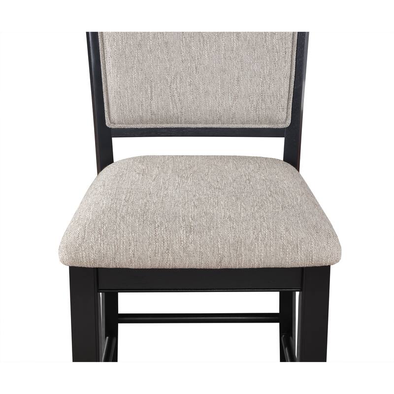 Farmhouse Style 2Pc White & Gray Linen Counter Height Chair Bar Stool Footrest Wooden Furniture
