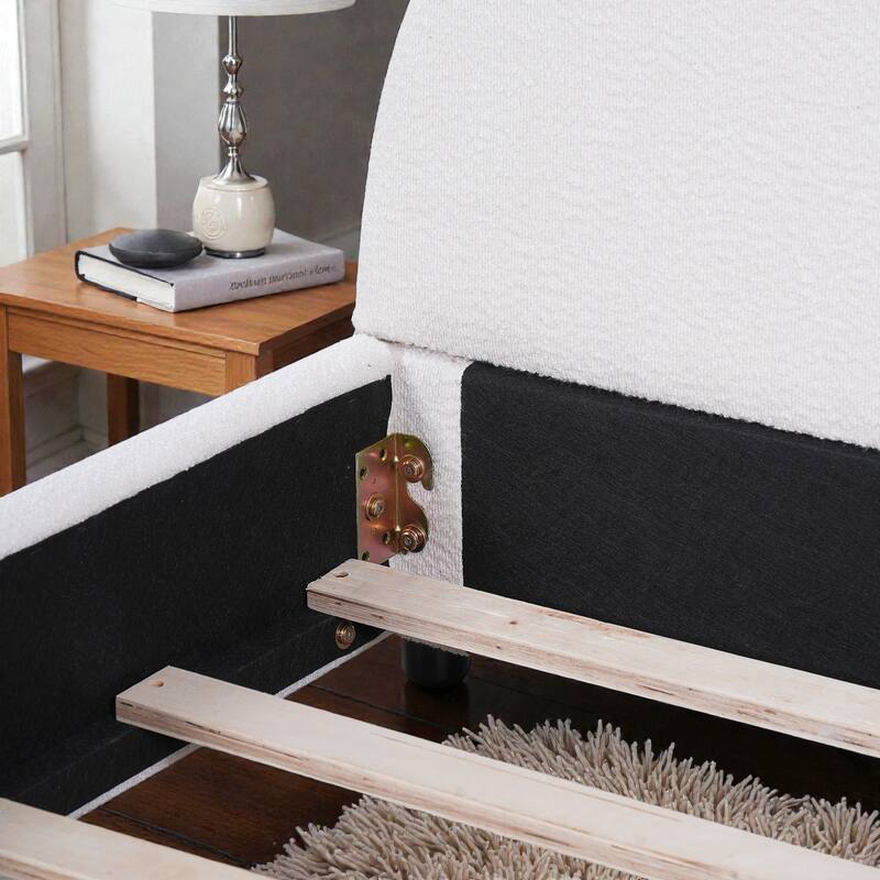 Twin/Queen/King Boucle Upholstered Bed Frame with Curved Half-Round Headboard, Platform Design, No Box Spring Needed