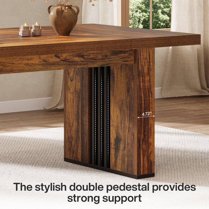 70.86'' Industrial Rectangular Dining Table with and Dual Tone Pedestal