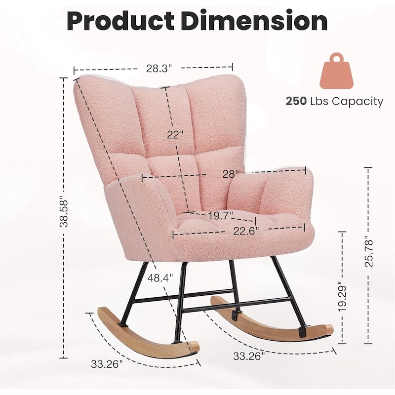 Rocking Chair Upholstered Glider Rocker Rocking Accent Chair Padded Seat with High Backrest Armchair