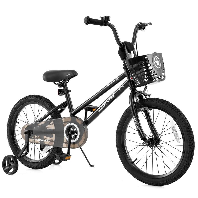Costway 12"/14"/16"/18" Kid’s Bike with Training Wheels Adjustable - See Details - 18" Black