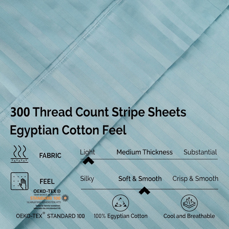 Superior Egyptian Cotton 300 Thread Count Stripe Deep Pocket 4 Piece Bed Sheet Set