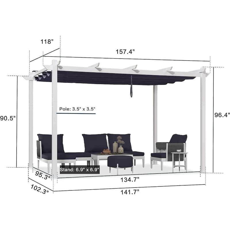 PURPLE LEAF Gazebo Outdoor Retractable White Heavy-Duty Aluminum Pergola with Extra Top Roof
