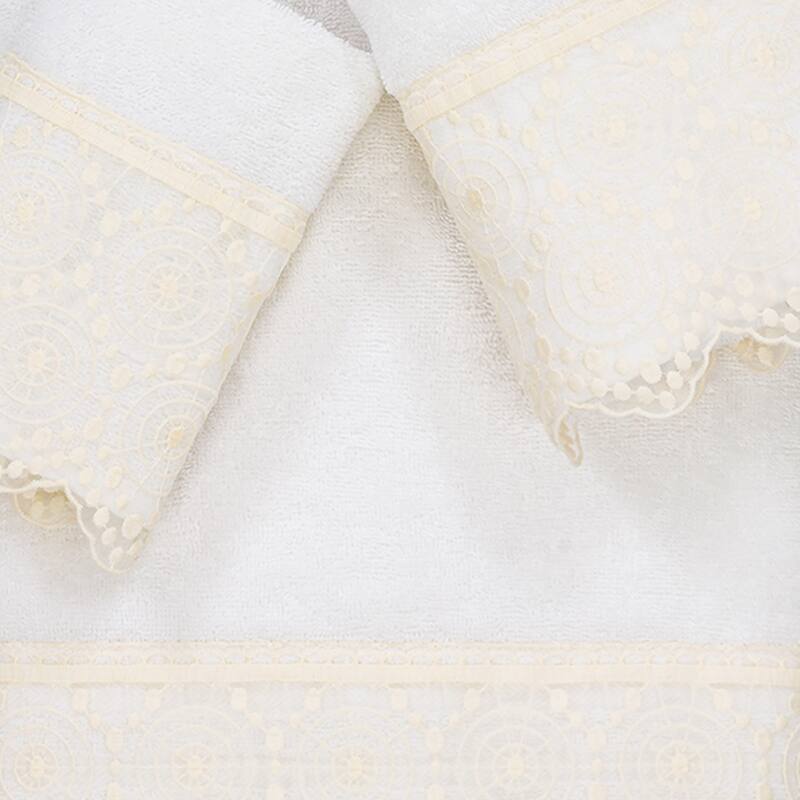 Authentic Hotel and Spa 100% Turkish Cotton Arian 3PC Cream Lace Embellished Towel Set
