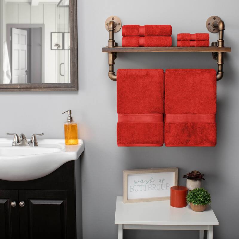 Superior Egyptian Cotton Heavyweight Solid Plush Towel Set - 6-Piece Set - Red